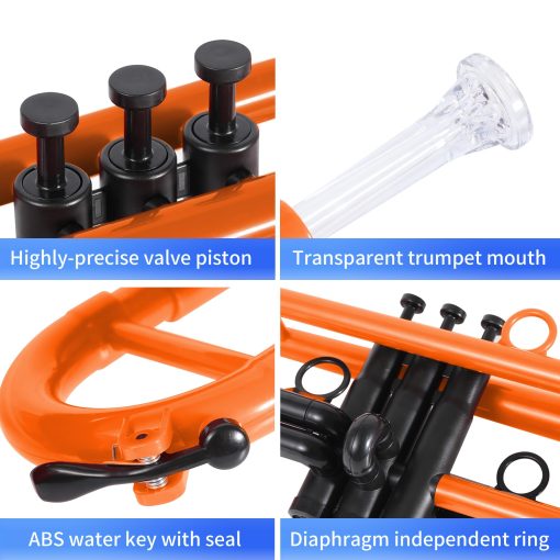Trompeta Profesional de Plastico Bb PAMPET Trompeta Estudiantil Set para Principiantes con Boquilla 7C y 3C Instrumento de Trompeta Bb Naranja - Imagen 7