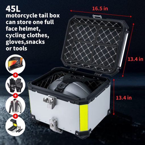 Maleta para Motocicleta Myamis de 45L en Aluminio Grueso con Respaldo y Soporte para Montar en la Parte Trasera, Resistente para Almacenar Equipaje - Imagen 4