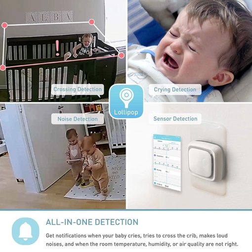 Camara de bebe Lollipop con Verdadera Deteccion de Llanto, Monitor Inteligente de Bebe con Camara y Audio con Conversacion Bidireccional. Un Regalo Ideal para Baby Shower. Viene con Vision Nocturna por Infrarrojos. (Turquesa) - Imagen 6