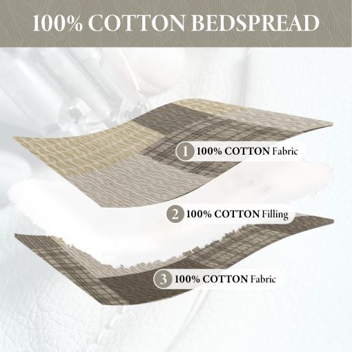 Colcha de Cama Queen 100% Algodon de 120"x102" - Juego de Ropa de Cama Ligero de Estilo Granja, 3 Piezas Edredon Reversible de Lujo en Cuadros Suaves, Beige/Marron - Imagen 5