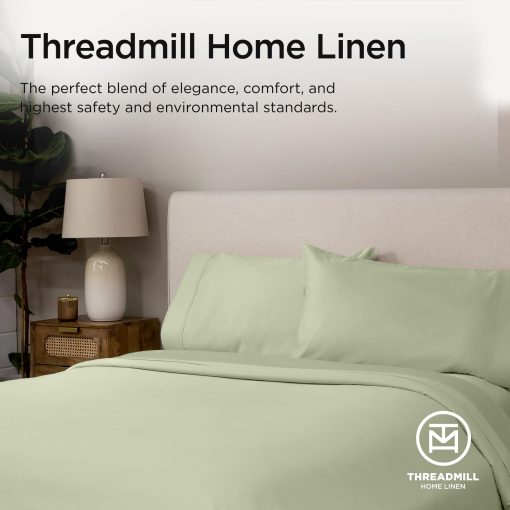 Juego de sabanas de lujo Threadmill de algodon Supima, Juego de sabanas de algodon suave de 1000 hilos para cama tamaño Full, 4 piezas Juego de sabanas Full en verde salvia, Juego de sabanas con bolsillo profundo de calidad de hotel de 5 estrellas - Imagen 8