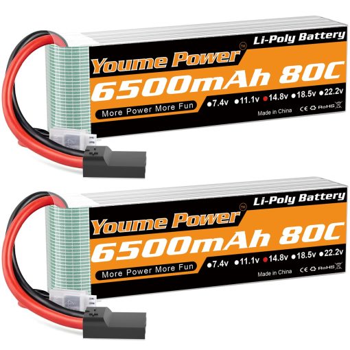 Bateria Lipo Youme 4S 14.8V 6500mAh 80C con Tr Plug para Maxx X-Maxx RC Buggy Truggy Crawler Truck Car, Helicoptero, Avion (2 Packs)
