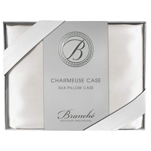 Funda de Almohada de Seda Branche Beauty Sleep Charmeuse | Para una Piel y Cabello Saludables | Tamano Queen/Standard - 20" x 28" / 51 x 71 cm | Blanco