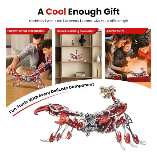 Rompecabezas metalico 3D del escorpion OVIMUM, kit de escorpion rey DIY de acero inoxidable, decoracion de modelo ensamblado a mano, rompecabezas para adultos/adolescentes (rojo) - Imagen 7