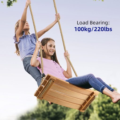 Asiento de columpio de madera Pellor, columpio de cuerda de madera para ninos y adultos en interiores y exteriores 45x20x1.6 pulgadas - Imagen 5