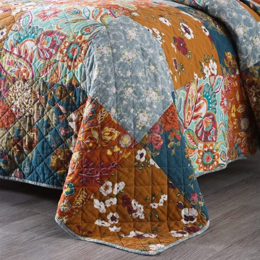 Juego de Colchas de Algodon Camandy 3 Piezas Reversible de Lujo con Estampado Paisley Floral Marron, Tamaño King - Imagen 4