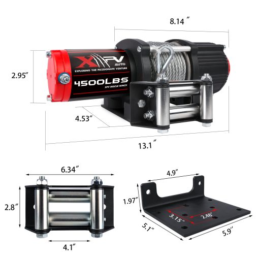 XPV AUTO 12V 4500LBS Cabrestante Electrico de Cable de Acero para Remolque de ATV/UTV 4x4 con Control Remoto Inalambrico Soporte de Montaje IP66 Impermeable Cabrestante Electrico con Rodillo de Guia de 4 Vias - Imagen 4