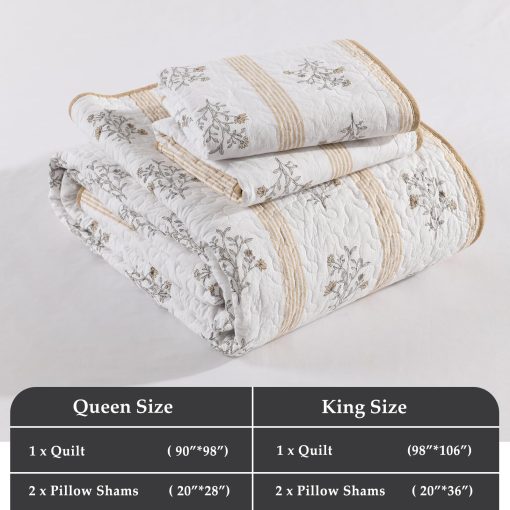 Edredon Queen CozyStitch, Edredon de Algodon 100%, Juego de Conforter Queen Moderno Estilo Granja, Colcha Blanca/Beige Acolchada, Juego de Ropa de Cama Reversible Ligero Floral Todo Temporada, 3 Piezas - Imagen 5