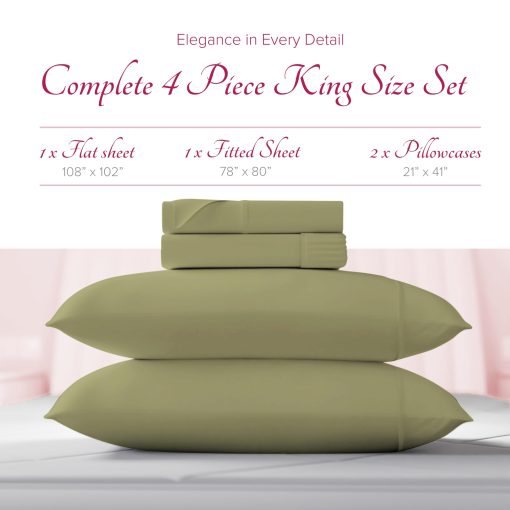 Juego de sabanas de lino de algodon egipcio Carressa King Size - Juego de sabanas King Size de 1200 hilos de algodon egipcio, sabanas de lujo King Size, suaves, frescas, sabanas de bolsillo profundo que se ajustan hasta 18 pulgadas - King Sage Green - Imagen 3