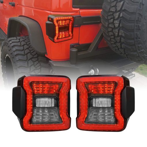 Luces traseras de lentes ahumados LED para Jeep Wrangler JK/JKU 2007-2018, Luces traseras con apariencia JL con funciones de Luz de marcha, Luz de freno, Luz de giro y Luz de reversa, Par