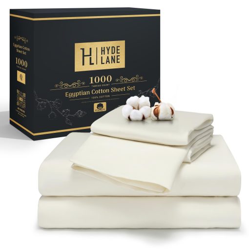 Juego de Sabanas 100% Algodon Egipcio tamaño California King, 1000 Hilos Sabanas de Algodon Puro, Juego de Sabanas de Lujo para Hotel, Bolsillos Extra Profundos de 18", 4 Piezas de Sabanas de Saten (Cal King, Marfil)
