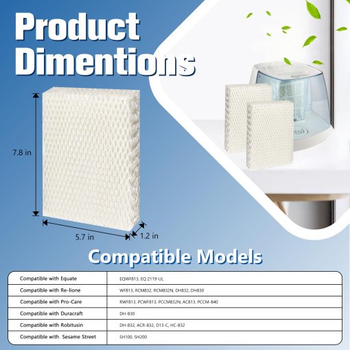 Filtro de humidificador WF813 de repuesto para Equate EQWF813 PCWF813 RCM832 RWF813 EQ-2119-UL Filtros de mecha de humidificador de niebla fresca - Paquete de 4 - Imagen 2