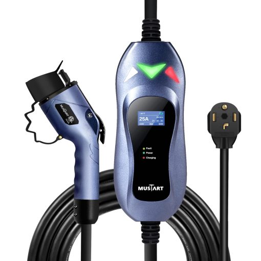 Cargador Portatil para Vehiculos Electricos MUSTART Nivel 2 (240 Voltios, Cable de 25 pies, 25 Amperios), Estacion de Carga de Vehiculos Electricos con Conector NEMA 14-30P