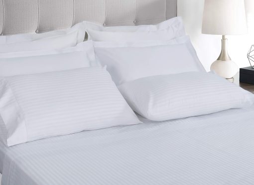 Juego de sabanas de algodon Threadmill 100% para cama Cal King - Juego de sabanas de cama Cal King de 600 hilos con bolsillo profundo de 16? - Juego de ropa de cama de 4 piezas con efecto de enfriamiento, rayas damasco tejido de saten, blanco - Imagen 2