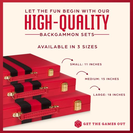 Juego de Backgammon de Get The Games Out - Estuche clasico de juego de mesa - Mejor guia de estrategia y consejos - Disponible en tamanos pequeno, mediano y grande (Rojo, Mediano) - Imagen 3