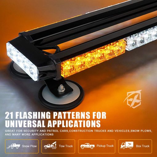 Barra de luz estroboscopica LED Xprite blanco ambar para techo de vehiculos de construccion de emergencia de alta visibilidad de doble cara de 26" con base magnetica para camiones de recogida de luces de advertencia de peligro - Imagen 4