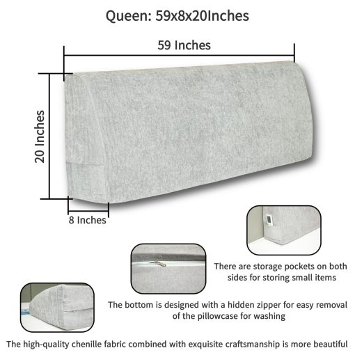 Almohada de Cuna para Cabecero MOSTUZ Queen Almohada de Lectura de Espuma Viscoelastica Almohada Grande para Descansar en la Cama Gris Claro - Imagen 3