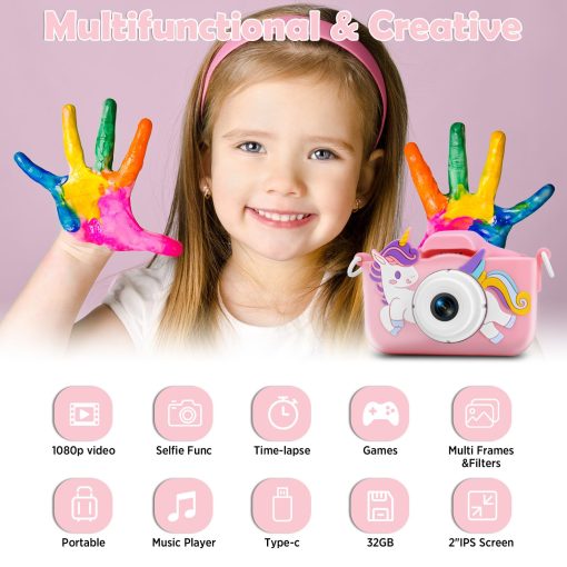 Camara de Juguete para Niñas y Niños de 3 4 5 6 7 8 9 10 Años, Camara Digital Infantil con Funda Protectora de Silicona, Camara para Niños, Camara para Niñas con Tarjeta SD de 32GB Rosa - Imagen 4