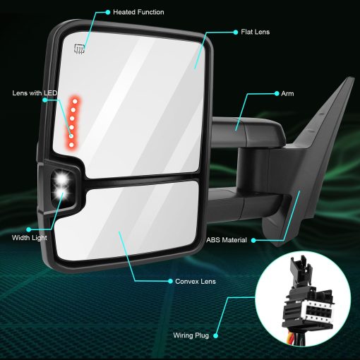 Espejos de remolque SCITOO para 2014 2500 HD 3500 HD 2007 Pickup Tahoe Suburban Avalanche Yukon XL 2008-2013 Denali con luces de reversa, senal de giro con flecha, control de potencia y calefaccion - Imagen 4