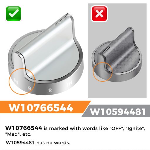 MOOTVGOO 5 Pack Perillas de Estufa de Gas W10766544, Perillas de Cocina de Acero Inoxidable de Repuesto para Estufa de Gas Whirlpool WFG540H0ES0, Reemplaza W10430807, W10676228, AP5958476, 4248219, EAP10067059, PS10067059 - Imagen 5