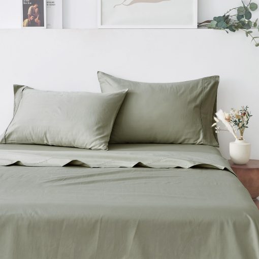 Juego de sabanas king size 100% algodon saten - 4 piezas 15" bolsillo profundo Sabanas verdes con fundas de almohada - Tejido suave de saten, lujoso juego de 400 hilos (Rey, Verde salvia)