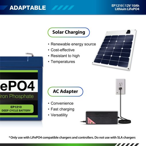 Paquete de 2 baterias recargables de ciclo profundo de litio LiFePO4 12V 10Ah de ExpertPower | 2500-7000 ciclos de vida y vida util de 10 anos | BMS Incorporado - Imagen 7