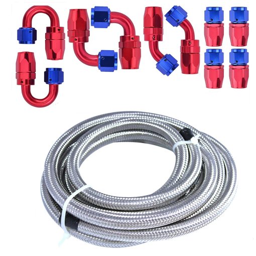 Manguera de Combustible de Acero Inoxidable Trenzado CPE de 20FT 6AN 3/8" con Kit de 10 Piezas de Adaptadores de Extremo Giratorio