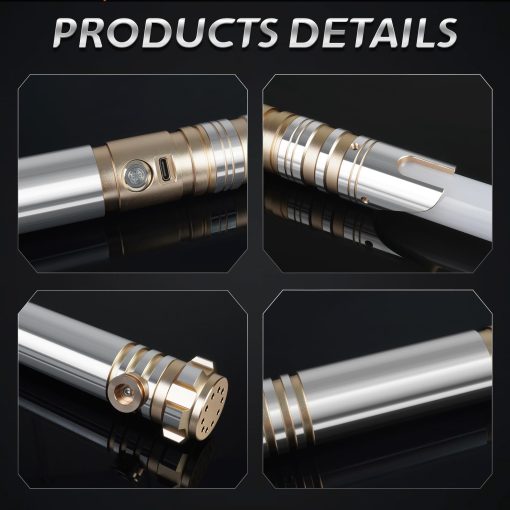 Sable de Luz de Duelo Suave, Infinito RGB 16 Colores Cambiables con 16 Sonidos y Control de Movimiento | Sable de Luz de Aluminio Premium para Adultos Adolescentes Resistente, Dorado - Imagen 3