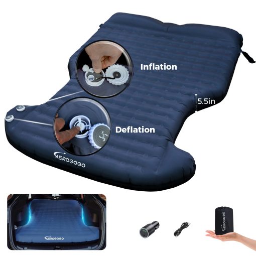 Colchon de Aire Aerogogo 5.5" para Tesla Model Y con Bomba Integrada Inflado de Un Solo Click Almohada Ergonomica Resistente al Agua Portatil para Camping Viajes