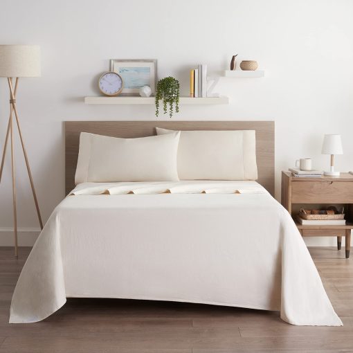 Juego de sabanas de lino de eucalipto Aston & Arden - Sabanas de cama clasicas y sostenibles de Lyocell Tencel para un sueno fresco, suave, transpirable y comodo, California King, Crema de Latte - Imagen 8