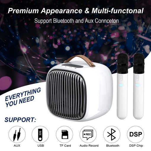 Maquina de Karaoke con 2 Microfonos, Maquina de Karaoke Portatil con Bluetooth y Microfono Inalambrico para Adultos, Altavoz de Karaoke para Fiesta en Casa, Reunion, Boda, Iglesia, Picnic, Exterior/Interior - Imagen 4