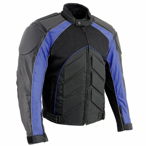 Chaqueta de moto hibrida para hombres NexGen SH2153 en negro y azul - Talla Mediana