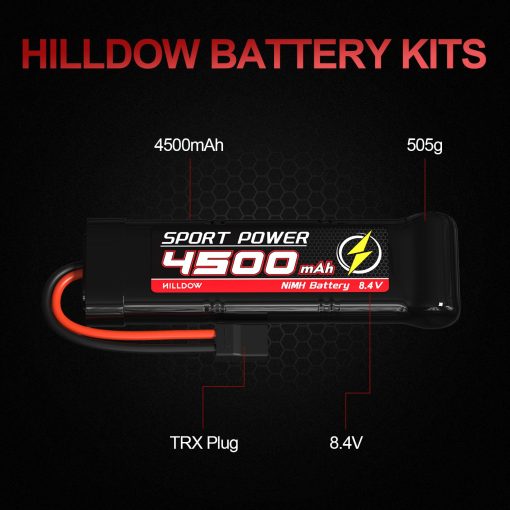 Bateria recargable Hilldow 8.4V 4500mAh NiMH con conector Traxas para coches RC 1/8 1/10, camiones, vehiculos de control remoto, buggies, barcos (paquete de 2) - Imagen 2