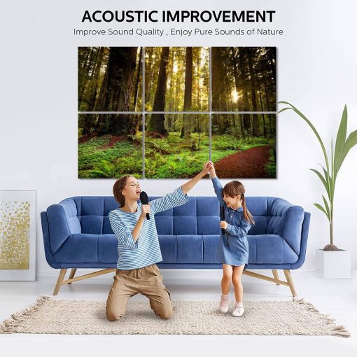 Paneles Acusticos de Arte Trail Redwood a Traves de arboles en el Bosque Secuoyas Imagenes 6 Pack Panel de Pared Decorativo Absorbente de Sonido con Cancelacion de Ruido Acolchado Insonorizado para Hogar y Oficina, 72"x48" - Imagen 3