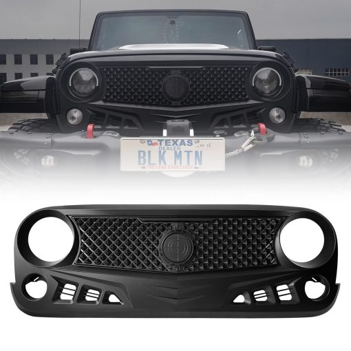 Parrilla Delantera con Rejilla de Malla Negra Mate para Jeep Wrangler 2007-2018 Rubicon Sahara Sport JK for Jeep Wrangler JK JKU 2007-2018 (Asedio)