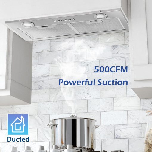 Extractor de Campana de 24" ONEEON, Acero Inoxidable 500CFM Empotrable en Cocina, Ventilador de Escape de 4 Velocidades, Filtros de Laberinto Aptos para Lavavajillas, Luces LED y Apagado con Retardo de 3 Minutos - Imagen 2