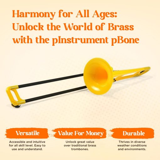 Trombon de Plastico pBone pInstrument - Boquillas y Estuche de Transporte - Ligero y Versatil, Agarre Ergonomico Comodo - Sonido Autentico en Bb para Estudiantes y Principiantes - Construccion Duradera de ABS - Amarillo - Imagen 2