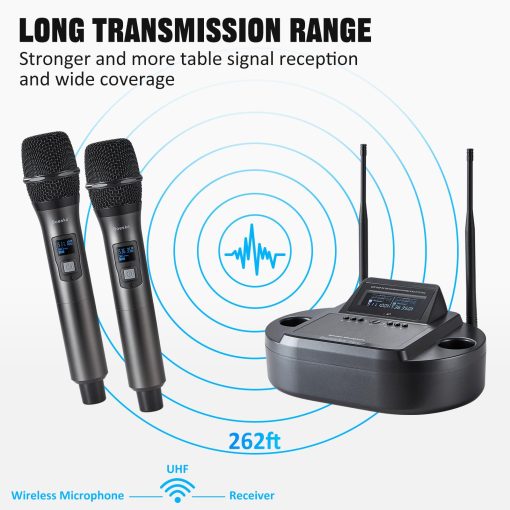 Sistema de Microfono Inalambrico Recargable de Mano UHF Doble Microfono Profesional Inalambrico para Karaoke en Casa, Reuniones, Fiestas, Conferencias, Escenario - Imagen 4