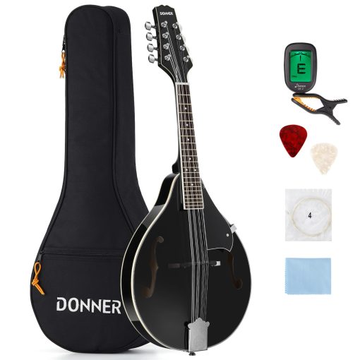 Mandolina Donner Estilo A Negra para Principiantes Adultos Mandolina Acustica Instrumento Musical de Caoba de 8 Cuerdas, Paquete con Afinador Bolsa de Cuerdas Puas de Guitarra, DML-100B