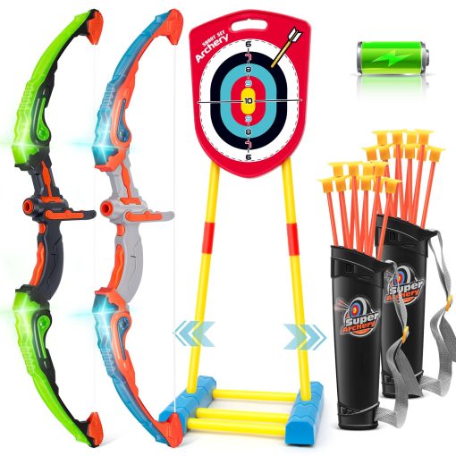Juego de Arco y Flecha para Ninos 6-8 8-12, Set de Arqueria para Ninos 6+ con Blanco de Tiro Soporte - Recargable/2 Arcos Iluminados/20 Flechas, Juguetes para Ninos 4-6 7 8 9 10-12 Ninas Ninos Regalos de Cumpleanos
