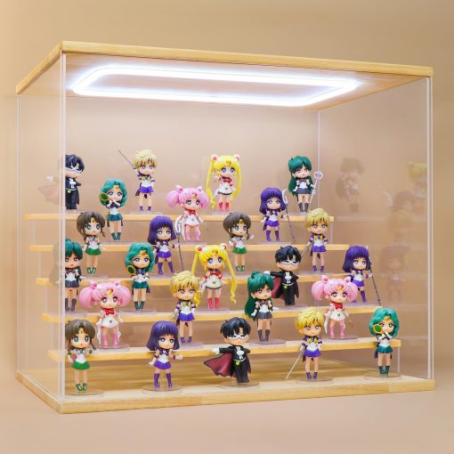 Estuche de exhibicion de acrilico transparente Naconmlet con luz LED- Estanteria ajustable de 6 niveles para Funko Pop Estantes a prueba de polvo y humedad Adecuado para coleccionables Lego Figuras de accion Pop Mart Transformer