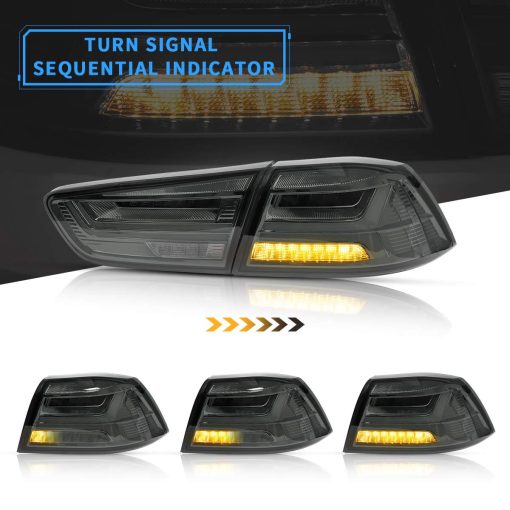 Juego de luces traseras LED VLAND Compatible con Mitsubishi Lancer & EVO X 2008-2020 (No Compatible con Sportbacks/fortis/io) con Señal de Giro Secuencial ambar, Ensamblaje de lampara trasera de LED completo Humo/Tinte - Imagen 3