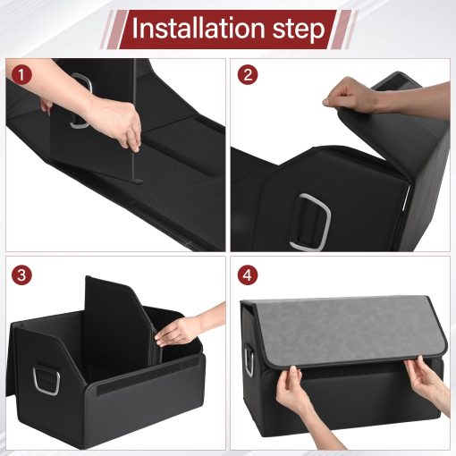 Organizador de maletero de cuero de gamuza JEYODA, Gran capacidad Organizadores de coche suave y plegable con tapa para coche SUV/Jeep/Sedan/Hogar/Camping (Gris, Pequeno) - Imagen 6