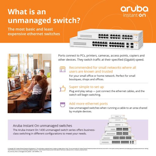 Switch Ethernet no administrado de capa 2 Aruba Instant On 1430 de 8 puertos Gb | 8X 1G | Sin ventilador | Cable de EE. UU. (R8R45A#ABA) - Imagen 6