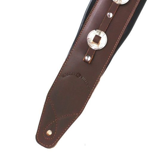 Correa de guitarra de cuero premium doble acolchada hecha a mano Walker And Williams C-44-BRN Marron con conchos para guitarras acusticas, electricas y de bajo - Imagen 6