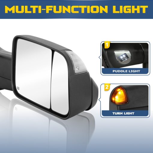 Espejos de Remolque Autenticos con Calefaccion y Potencia Compatible con Dodge Ram 1500 2500 3500 2009-2018 / Ram 1500 Classic 2019-2024 con Luz de Senal LED Sensor de Temperatura (Negro) - Imagen 3