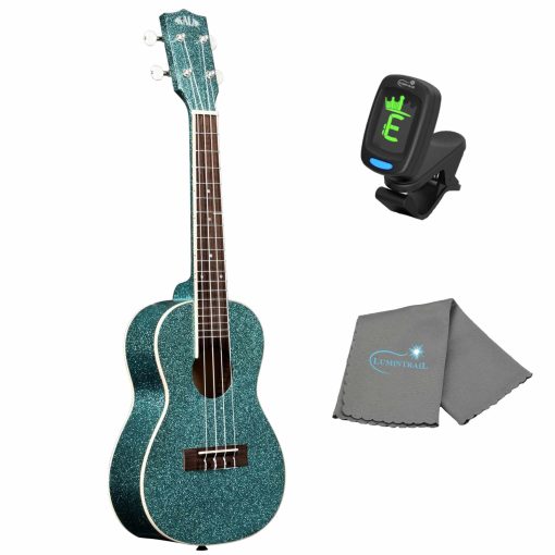 Ukulele Kala Rhapsody in Blue Concert Sparkle Series con Pano Lumintrail y Afinador (Aqua)