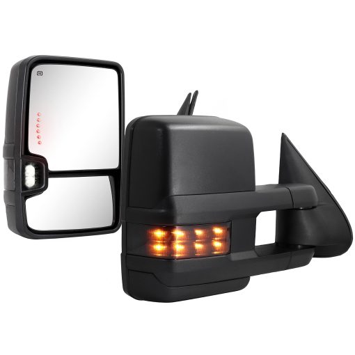 Espejos de remolque Sanooer para 2003-2007 Chevy Silverado Suburban Avalanche Tahoe GMC Sierra Yukon Cadillac Escalade con cristal electrico, luz de giro, lampara de retroceso, calefaccionados, extensibles, juego de pares