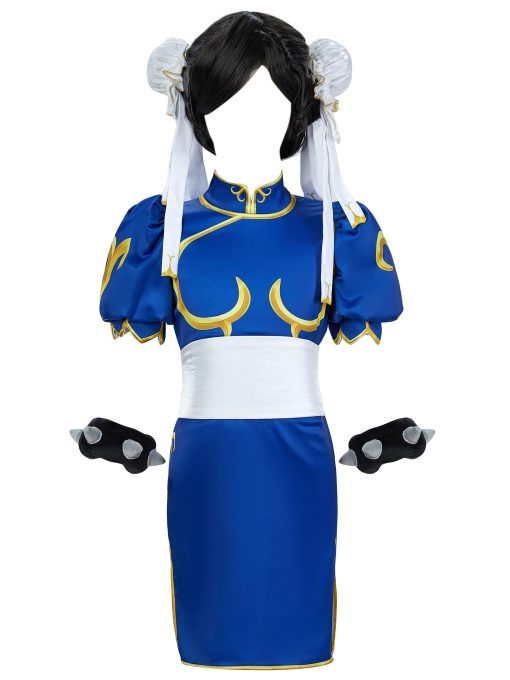 Disfraz Oficial de Chun Li de Microtaku con licencia oficial de Street Fighter para ninas, edad 3+, Calcetines, Pulseras, Lazos para el Cabello