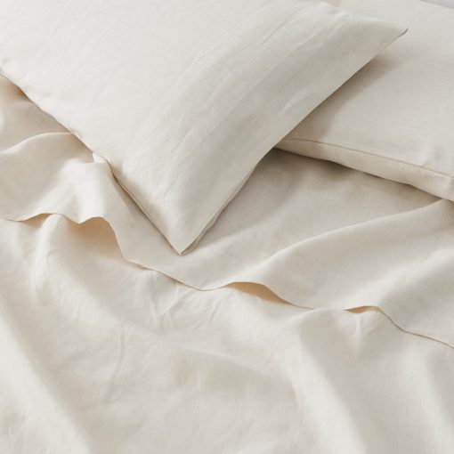Juego de sabanas de lino 100% puro europeo - Juego de 4 piezas para cama King Cal - Transpirable para los que duermen calientes y duradero - 1 sabana encimera, 1 sabana ajustable, 2 fundas de almohada (California King, Arena) - Imagen 2